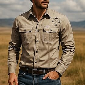 Homme Flèches croisées Chemise de travail Chemise Western Chemise Cargo manche longue Tactique Vintage Rétro Sport en Plein Air Vêtements de travail Printemps