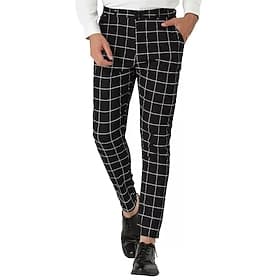 Men's Trousers Dress Pants Chinos Pocket Buttons Plaid Comfort Daily Business Work Fashion Classic Style Black Wine Micro-elastic