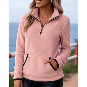 Women's Solid Colored Zip Up Sweatshirt Fleece Sweatshirt Fall / Winter Pocket Long Sleeve Athleisure Windproof Warm Outdoor Travel Sports Black White Pink Spo
