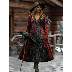 Frauen Maxikleid A-Linie Kleid Urlaub Lässig Boho Strand Reguläre Passform Floral Grafik Lange Ärmel V-Ausschnitt Schwarz Dunkelrot Weinrot Frühling Herbst