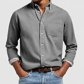 Herren Hemd Freizeithemd Knopfhemd Denim Blue Schwarz Weiß Rosa Rote Langarm Einfach Revers Lässig Täglich Fronttasche Bekleidung Baumwolle Elegant Mode Lässig