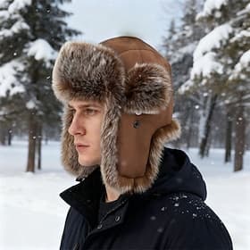 Men's Trapper Hat Ushanka Hat Aviator Hat Ear Flap Hat Winter Hats Black Brown Polyester Fleece Fashion Vintage Style Modern Contemporary Daily Wear Date Solid thumbnail 2