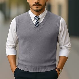 Men's Sweater Sweater Vest Pullover Sweater Jumper Ribbed Knit Regular Tops Knitted Slim Fit Plain V Neck Knitwear Contemporary Casual Business Clothing Appare