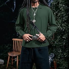 Warrior Knight Ritter Celtic Knight Punk  Gothic Medieval Renaissance 17th Century Blouse / Shirt Cosplay Costume Men's Drawstring Costume Vintage Cosplay Perf