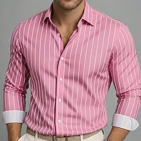 Men's Shirt Dress Shirt Striped Shirt Button Up Shirt Vertical Stripes Wedding Outdoor Black Pink Green Long Sleeve Lapel Spring   Fall All Seasons Clothing Ap