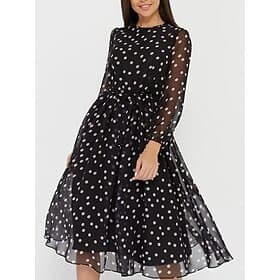 Women's Midi Dress A Line Dress Casual Daily Regular Fit Polka Dot Long Sleeve Crew Neck Black Red Navy Blue Gray Spring Fall