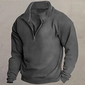 Men's Sweatshirt Fleece Sweatshirt Pullover Quarter Zip Sweatshirt Black White Red Light Grey Standing Collar Plain Casual Daily Sports  Outdoor Streetwear Ath