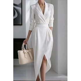 Halloween Women's Midi Dress Wrap Dress Bodycon Dress Work Dresses Elegant Vacation Casual Slim Fit Plain Long Sleeve V Neck White Pink Blue Spring Fall Winter