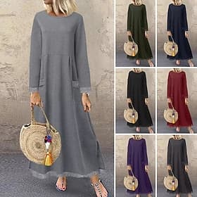 Women's Midi Dress Hoodie Dress Casual Dress Modern Vacation Going out Regular Fit Plain Long Sleeve Crew Neck Black Army Green Red Purple Fall Winter