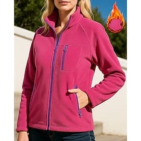 Women's Solid Colored Winter Coat Full Zip Jacket Polar Fleece Jacket Fall / Winter with Pockets Long Sleeve Athleisure Windproof Warm Hiking Running Travel Va