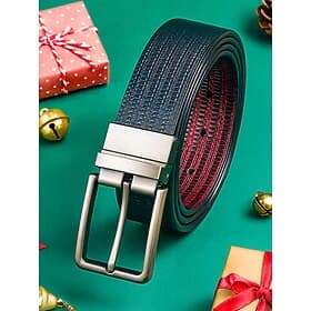 Drehbarer Herrengürtel aus echtem Leder – stylischer schwarz-blauer Gürtel mit verstellbarer Metallschnalle für Weihnachtsgeschenke und Urlaubskleidung