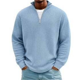 Men's Waffle Polo Shirts Textured Casual Outdoor Zip Quarter Zip Long Sleeve Fashion Modern Solid Color Plain Knitted Fall  Winter Fall Spring   Fall Regular F