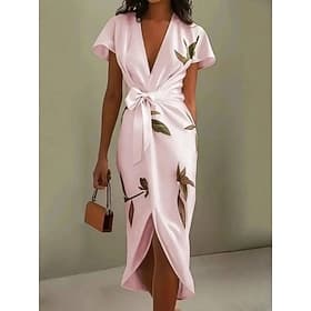 Women's Midi Dress A Line Dress Summer Dress Casual Daily Regular Fit Floral Short Sleeve V Neck White Pink Sky Blue Summer Spring