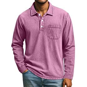 Chemise de golf pour hommes SoftFade™ chemises polo de golf décontractées travail col à revers manches longues mode basique moderne uni poches boutons printemp