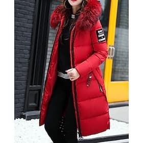 Women's Winter Coat Down Jacket Hoodie Jacket Warm Comfortable Zipper Pocket Casual Solid Color Vacation Casual Daily Wear Going out Long Hooded Regular Fit Lo