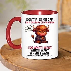 Funny Gift Mug Highland Cow Coffee Mug  Dont Piss Me Off Cartoon Animal 11oz Ceramic Cup Grumpy Old Woman Birthday Gift Sarcastic Humor Present for Mom Wife or