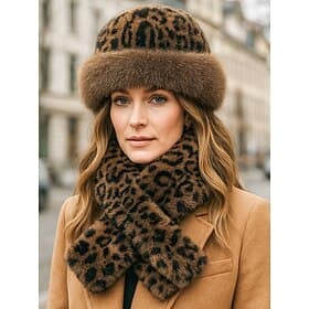 Women's Faux Fur Leopard Print Hat and Scarf Set - Stylish Winter Accessories for Cold Weather, Outdoor Activities and Christmas Gifts