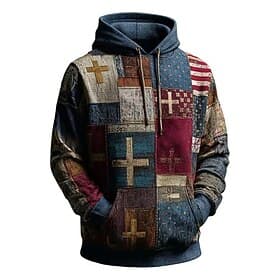 Men's Cross American Flag Hoodie Fashion Daily Casual Long Sleeve Hooded Streetwear Vacation Party Festival Blue Red Printing Fall Winter Designer S M L XL 2XL