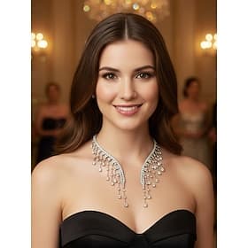 Women's Crystal Fringe Necklace, Elegant Rhinestone Tassel Jewelry, Glamorous Statement Style for Brides, Wedding Guests, Evening Parties and Wedding Wear