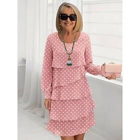 Women's Mini Dress Chiffon Dress Shift Dress Casual Dress Elegant Fashion Modern Daily Outdoor Weekend Regular Fit Polka Dot Long Sleeve Crew Neck Blue Black W