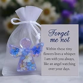 Forget Me Not Dried Flower Angel Keepsake, Forget Me Not Angel Gift with Organza Bag and Sympathy Card, Applicable to Beautiful Ornament for Windows, Christmas