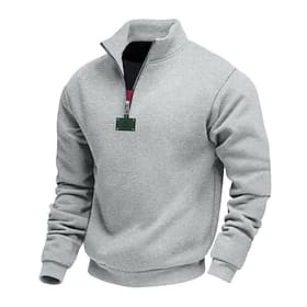 Men's Sweatshirt Pullover Hoodie Sweatshirt Pullover Quarter Zip Sweatshirt Apricot Black White Army Green Red Standing Collar Plain Zip Up Sports  Outdoor Cas