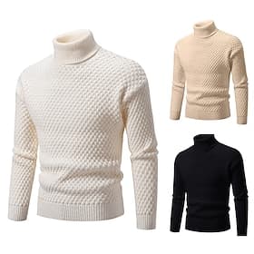 Men's Sweater Pullover Sweater Jumper Ribbed Knit Regular Tops Knitted Slim Fit Plain Turtleneck Knitwear Contemporary Casual Daily Wear Clothing Apparel Fall