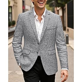 Men's Blazer Business Cocktail Party Wedding Party Fashion Casual Spring Fall Polyester Plain Pocket Buttons Comfortable Single Breasted Blazer Black Navy Blue thumbnail 2