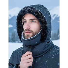 Men's Waterproof Fabric Neck Warmer, Fleece-Lined Hood for Winter, Warm and Cozy for Outdoor Activities and Snowy Weather