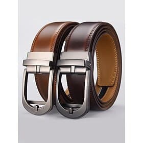 Men's Genuine Leather Belt with Automatic Buckle, Classic Business Casual Dress Waistband, Stylish Gift for Christmas, Work  Daily Wear
