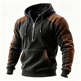 Homme Sweat à capuche Sweat à capuche quart zippé Sweat à capuche en polaire Sweat à capuche doublé en polaire Tricot côtelé Noir À capuche Uni Patchwork Bloc