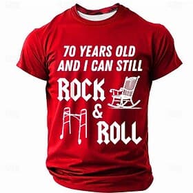 Men's 70th Birthday Funny Graphic T-Shirt Rock  Roll Puns Short Sleeve Top