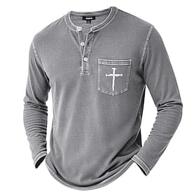 SoftFade™ Men's Vintage Shirt Henley Shirt 100% Cotton Acid Wash Shirt Retro Shirts Long Sleeve Casual Distressed Pocket Faded Henley Casual Blue Purple Brown