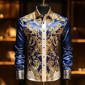 Men's Floral Print Ethnic Baroque Shirt Satin Shirt Dress Shirt Long Sleeve Vintage Retro Vacation Dailywear Summer Spring Fall Turndown 3D Print Button Up Shi