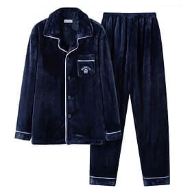 Men's Sleepwear Pajama Set Pajama Top and Pant 1 set Graphic Prints Fashion Stylish Classic Home Daily Bed Fleece Polyester Thermal Warm Comfort Soft Lapel Lon