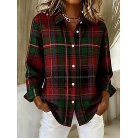 Women's Shirt Blouse Patchwork Buttons Print Graphic Geometric Plaid Vintage Daily Stylish Long Sleeve Shirt Collar Regular Tops Daily Blue Yellow Pink Wine Re