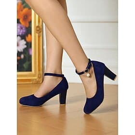 Women's Yellow Suede Block Heel Pumps with Ankle Strap and Pearl Charm - 1950s Elegant Vintage Retro Dress Shoes for Weddings, Cocktail Parties  Evening Wear