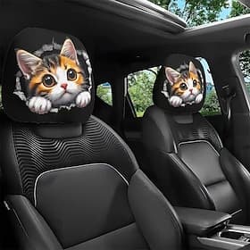 2 süße Auto-Kopfstützenbezüge mit Tiermotiven – beidseitig bedrucktes Design, elastische, ungefüllte Autositzschoner, kratzfestes Kopfstützendekor für Autos, L
