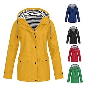Femmes Veste à Capuche Imperméable Confortable Avec Poches Boutons Occasionnel Uni Vacances Rue Occasionnel Tenue quotidienne Simple Boutonnage Régulier À capu