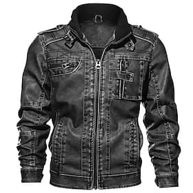 Men's Faux Leather Jacket Cargo Jacket Casual Jacket Motorcycle Jacket Vacation Daily Warm Pocket Winter Plain Fashion Classic Stand Collar Regular Black Brown