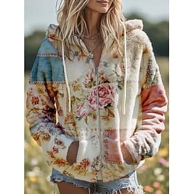 Femmes Sweats à capuche zippés Sweats zippés Cordon de serrage Fermeture éclair Fleuri Graphique Animal Élégant Chaud Actif manche longue À capuche Hauts Régul