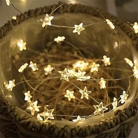 Star Copper Wire String Lights 2m 20LEDs Battery Powered Fairy Lights for  Valentine's Day Wedding Tree Home Decoration Holiday Lighting