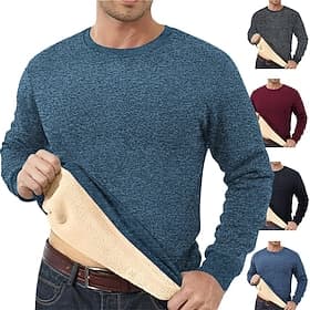 Men's Jacquard Sweatshirt Fleece Hoodie Fleece lined Hoodie Wine Red Denim Blue Black Navy Blue Gray Crew Neck Plain Textured Sports  Outdoor Casual Daily Stre