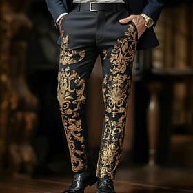 Men's Floral Print Ethnic Baroque Trousers Dress Pants Suit Pants Mid Waist Vintage Retro Outdoor Dailywear Casual Slim Fit Pants with Pockets Spring Fall 3D P