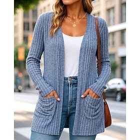 Women's Solid Colored Knitted Cardigan Fall Long Sleeve Athleisure V Neck Outdoor Travel Sports Blue Dark Pink Black Sportswear Activewear