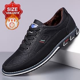Men's Black Faux Leather Sneakers with Soft Fur Lining and Non-Slip Sole, Warm Casual Shoes for Winter Walking, Outdoor Travel and Everyday Wear