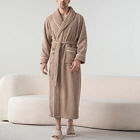 Men's Pajamas Sleepwear Bath Gown Plain Fashion Stylish Classic Home Daily Bed Flannel Polyester Thermal Warm Comfort Soft Lapel Long Sleeve Fall Winter Gray b