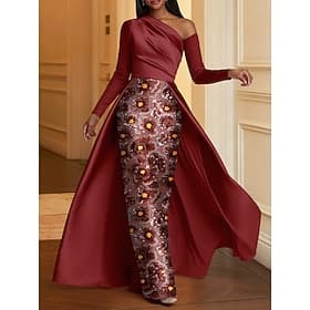 A-Line Sheath Column Floor Length Beaded Eembroidered Formal Dresses Mother of the Bride Dress Evening Gown Ball Gown with Overskirt Formal Dress Elegant Glitt