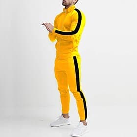 Per uomo Maglia Tuta da Ginnastica Set di abiti Collo alla coreana Quotidiano All'aperto Sportivo Coulisse Tasca Blocco di colori Giallo Blu marino Poliestere