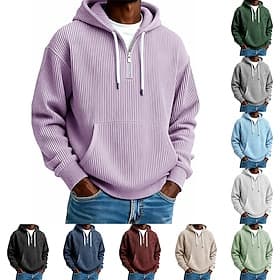 Herren Kapuzensweatshirt Kord Viertelreißverschluss Kapuzensweatshirt Aprikose Weinrot Schwarz Marineblau Dunkelgrün Mit Kapuze Einfach Reißverschluss Struktur